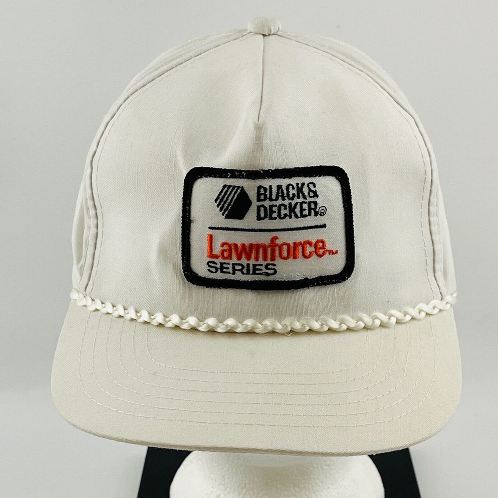 Vintage Black & Decker Lawnforce Series Snapback Hat White Cap Rope Adjustable